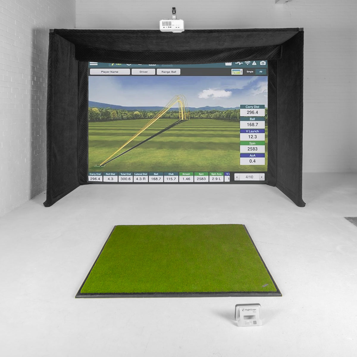 Flightscope Mevo + 2024 Editie GolfBays Lux Golf Simulator Omkasting Bundel